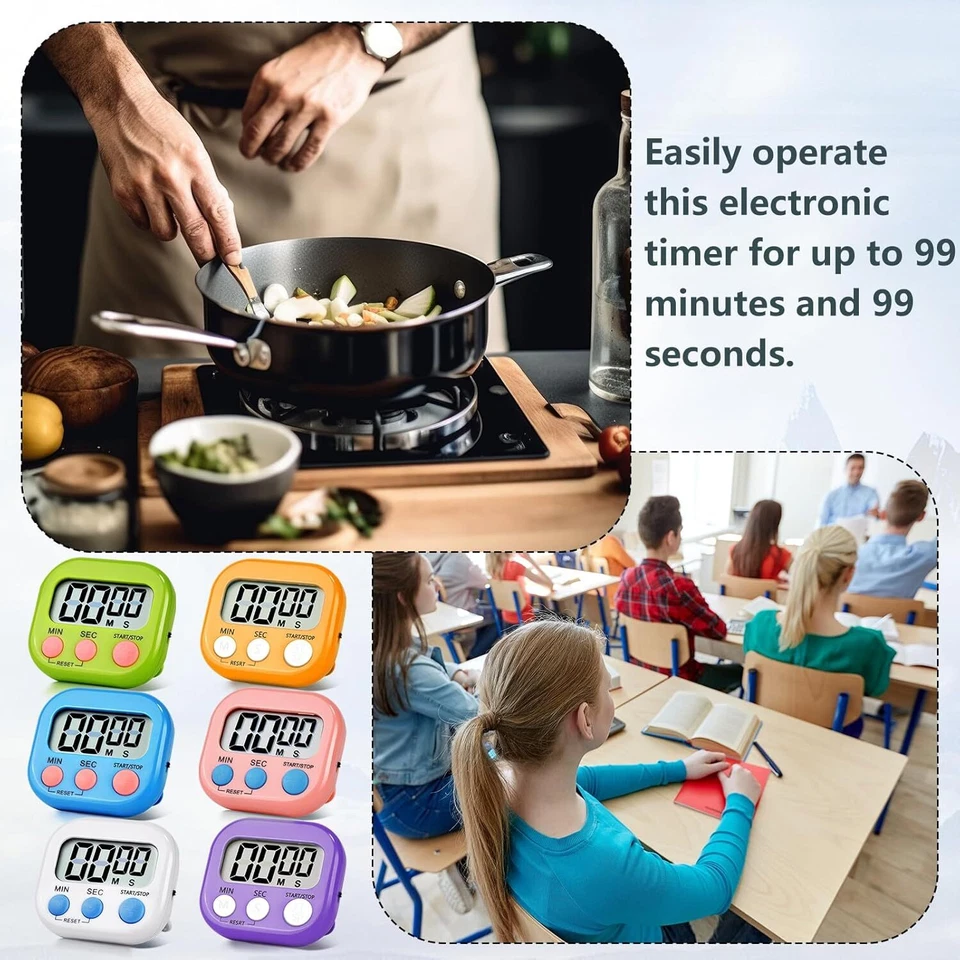 Large LCD Digital Kitchen Cooking Timer Count Down Up Clock Loud Alarm Magnetic - Image 2 of 4