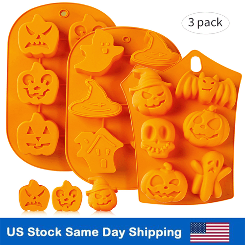 3Pcs Baking Mold Silicone DIY Chocolate Cake Cupcake Ice Halloween Pumpkin Ghost - Picture 1 of 9