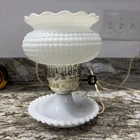 Vintage MCM Milk Glass Hobnail Table Bedside Lamp w/Jewelry Tray NICE!