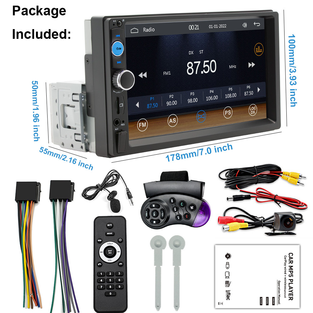7" Touch Screen Stereo Single 1Din Bluetooth Radio Car Apple/Android Carplay GPS