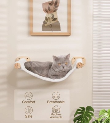 Cat Wall Hammock, Dual-Sided Cat Wall Bed with Canvas & Plush Fabric for All ...