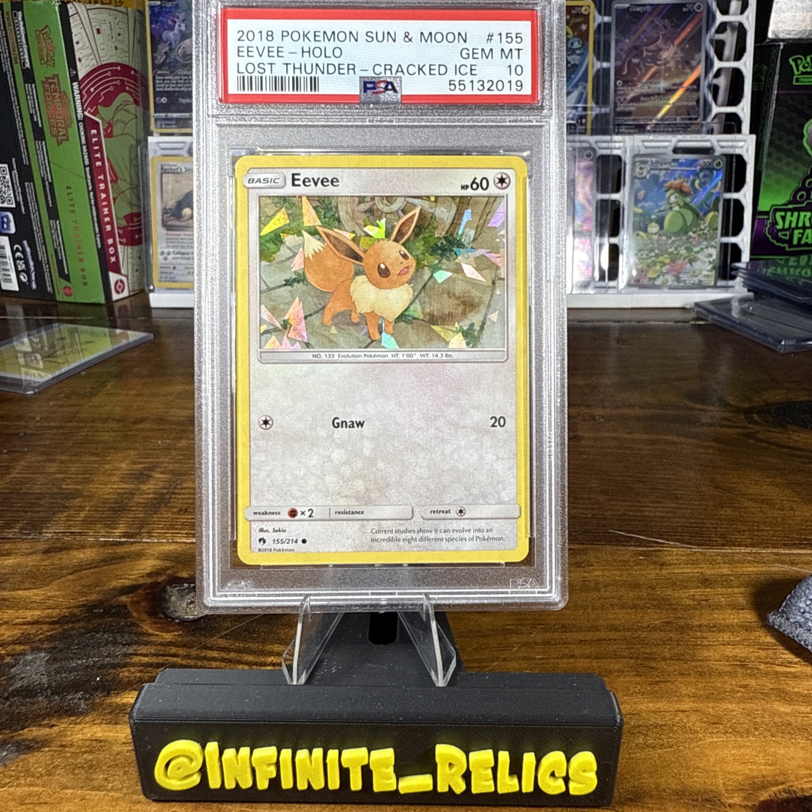 2018 Pokemon Eevee Holo #155 Lost Thunder Cracked Ice 155/214 PSA 10 GEM MINT