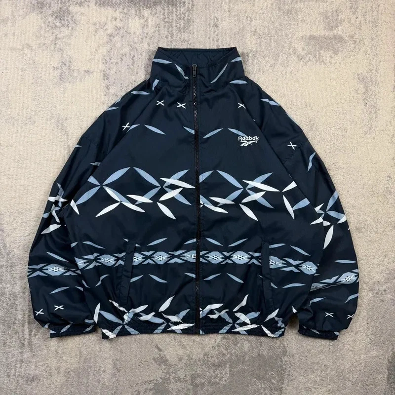 Vintage Reebok Windbreaker S/M Men’s Funky Pattern Embroidered Logo