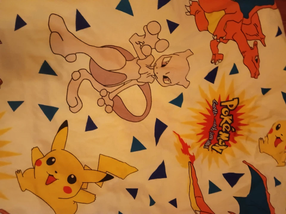 Sábana bajera vintage Pokemon franela 100 % algodón con funda de almohada años 90 doble Foto 3 de 4