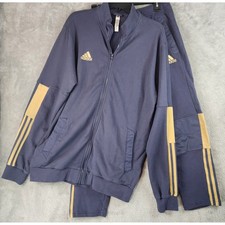 Adidas Trio Tracksuit Mens Large Jacket Medium Joggers Navy Blue Gold Set