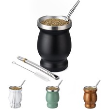 Double Wall Insulated Stainless Steel Yerba Mate Gourd Cup Set with 2 Bombillas