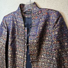 Chinese Brocade Floral Jacket Frog Closures Multi Color Gold Size Medium