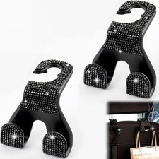 Bling Car Purse Hooks 2Pcs, Rhinestones Car Headrest Hook Backseat Bling Black