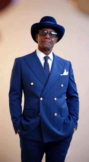 Trajes de hombre a rayas azules doble pecho pico solapa formal boda novio esmoquin Foto 2 de 4