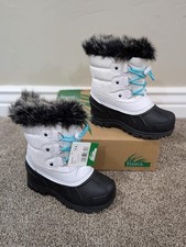 Size 13 Kids Unisex Itasca Icy White/Black Fleece Cuff Lace Up Snow Boots