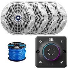 JBL Boat 2-Way Receiver, 4x 6.5" 180W Dual Cone White Speakers, 16G Speaker Wire