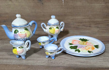 Vintage Miniature Fruit Tea Set Pieces Teapot Creamer Sugar Bowl 2 Cups Plate