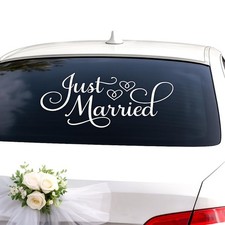 Just Married Car Decal Wedding Day Decor Decorations White 24x12 Inch Vinyl