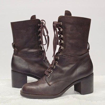 Nine West Vintage Genuine Brown Distressed Leather Victorian Lace Up Boots 9
