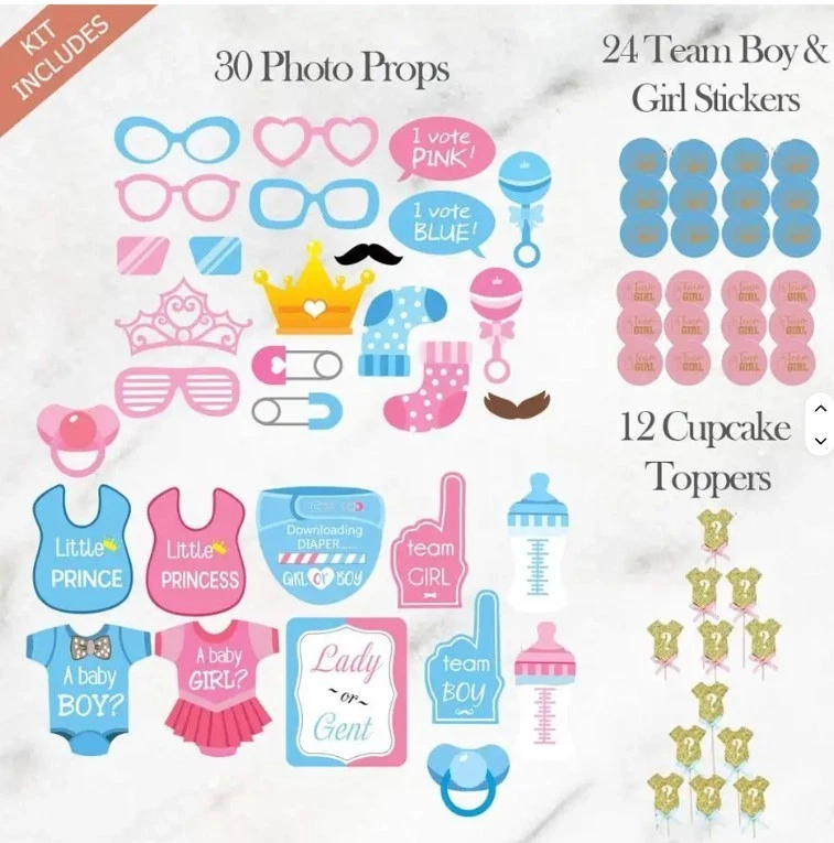 120 PIEZAS Decoración de Fiesta de Revelación de Género con Accesorios para Foto, Globo Revelación de 36 pulgadas Foto 3 de 4