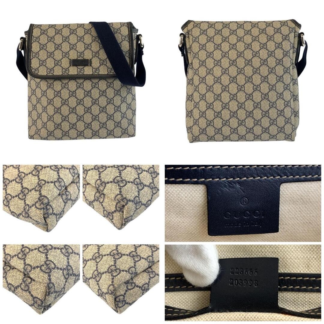 GUCCI GG Supreme Canvas Shoulder Bag Gray Navy Silver Hardware Used thumbnail 2