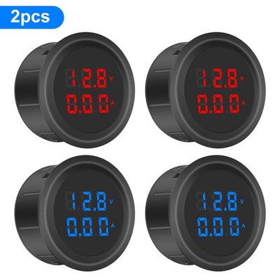 2Pcs 5-100V LED Dual Display Voltage & Current Gauge Meter Panel for Car Marine