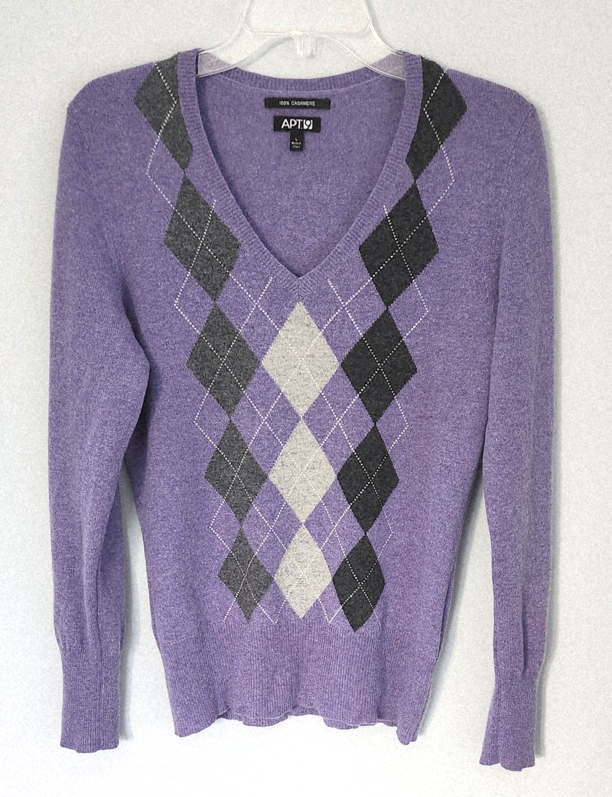 Apt. 9 Argyle 100% Cashmere Sweater Womens Large Acadamia Preppy Y2K Retro
