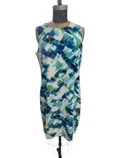 Calvin Klein Abstract Blue White Print Sleeveless Sheath Dress Size 10
