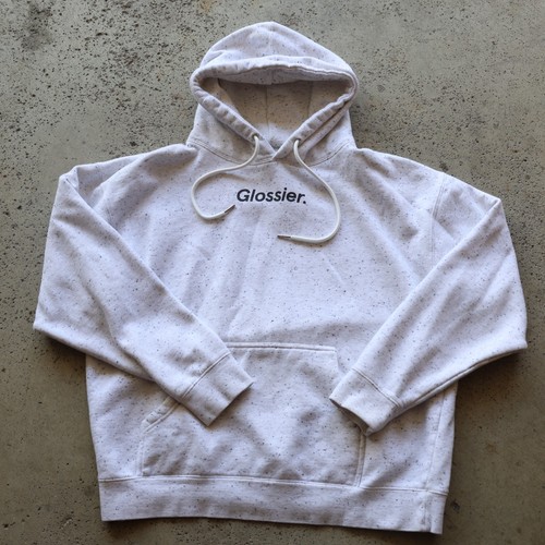 Glossier GlossiWEAR Terrazzo Hoodie Unisex Large White Speckled Pullover