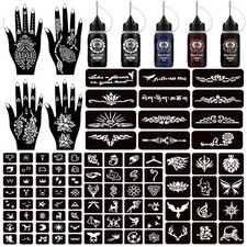 Moricher Henna tattoo kit Temporary Tattoo Kits 5 cones 96 Stencils Gifts for