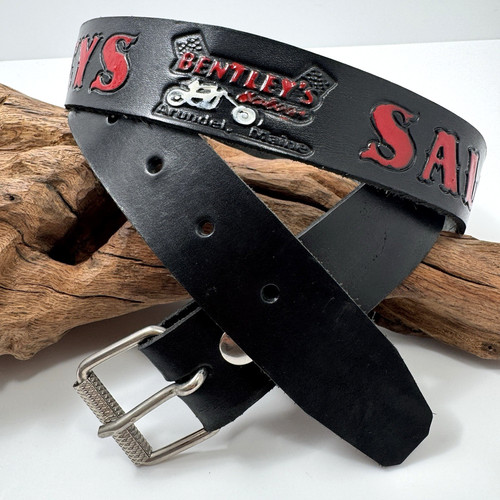 BENTLEY'S SALOON Arundel Maine Custom Tooled Handmade Leather Belt Size 42 Black