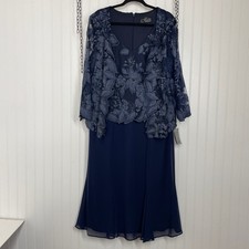 NWT Alex Evenings Navy Tea Length Mother Of The Bride Evening Dress 16 81122421