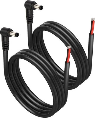 2 Pack DC5521 Power Pigtails Cable, 12V 90 Degree DC 5.5mm x 2.1mm Male Plug to