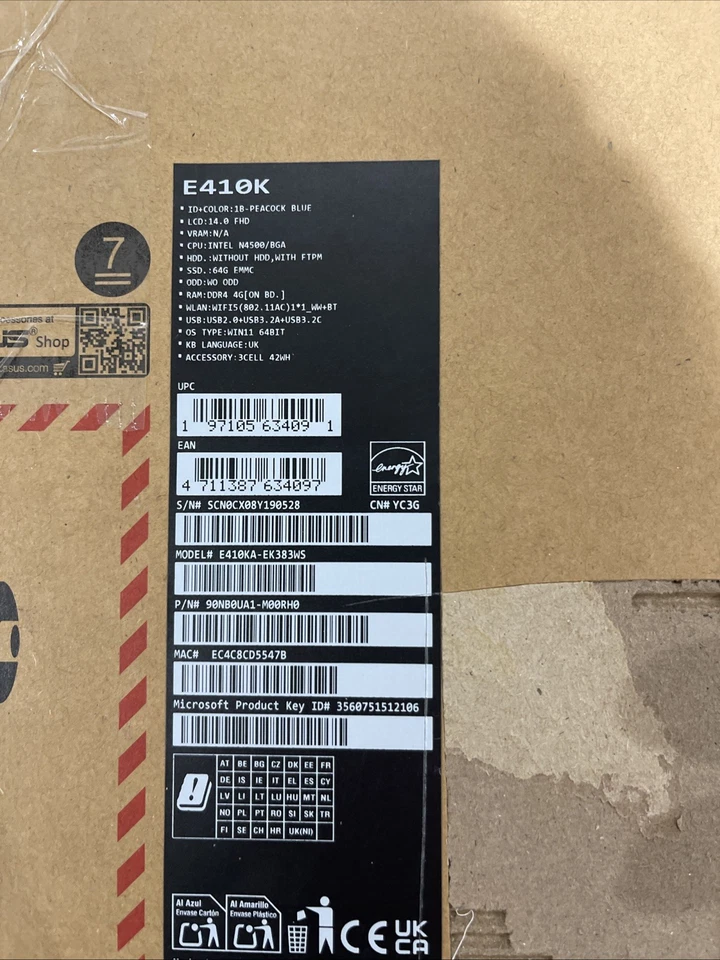 ASUS Vivobook GO 14 E410K Peacock Blue Intel Celeron N4500 4GB RAM 64GB EMMC - Image 4 of 4