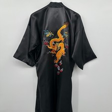 Vintage Uahong Mei Asian Satin Kimono Robe Size XL No Belt Embroidered Dragon