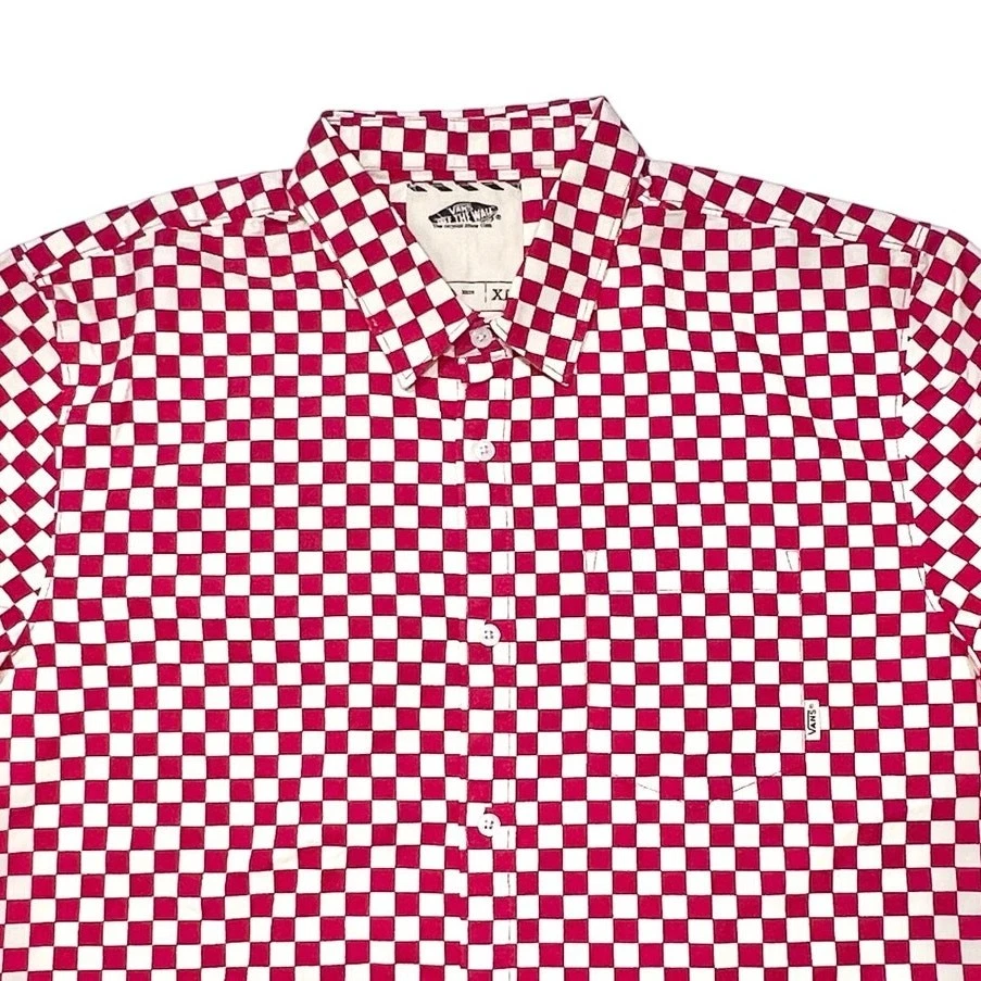 Vans Off The Wall Button Up Shirt Short Sleeve Red And White Checkered New - Image 3 of 4