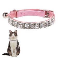 Rhinestones Cat Dog Collars, 8-11 Inches Safe Adjustable Collars Bling pink