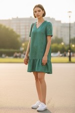 A New Day Green Womens Small Drop Waist Dress Short Pullover Loose Fit