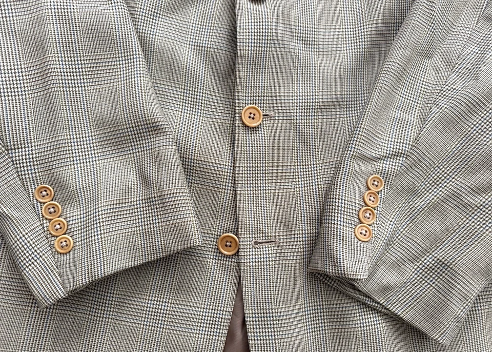 Traje Chaqueta Abrigo Hombre Gian Luca Isaia Napoli 48L Largo Beige/Bronceado Cuadros 3 Botones Foto 3 de 4