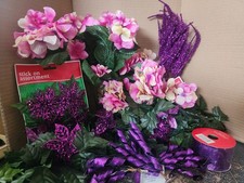 Lot of 20 Christmas Craft Decor Purple  Pinks Ribbon Picks Flowers Poinsettia
