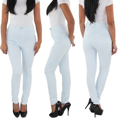Damen High Waist Jeans Hose Skinny Stretch Slim Fit Röhren Hochschnitt Hellblau