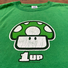 Vintage 2001 Nintendo Super Mario 1-Up Mushroom Green T-Shirt Size L Used Delta