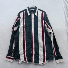 Vintage Wrangler Brushpopper Shirt Men L Green Stripe Cowboy Rodeo Ranch Western