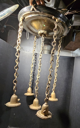 Antique Federal style Brass Flush Mount Drop Chain 5 Light Chandelier fixture