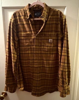 Carhartt Rugged Flex Men's M Relaxed Fit Plaid Flannel Button-Up Pockets