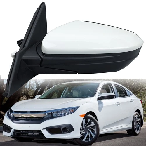 Left Driver Side Mirror Pearl White 3 Pin Power Glass For Honda Civic 2016-2021