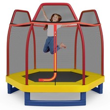7FT Kids Trampoline with Safety Enclosure Net Spring Pad  Jumping Mat for Kids
