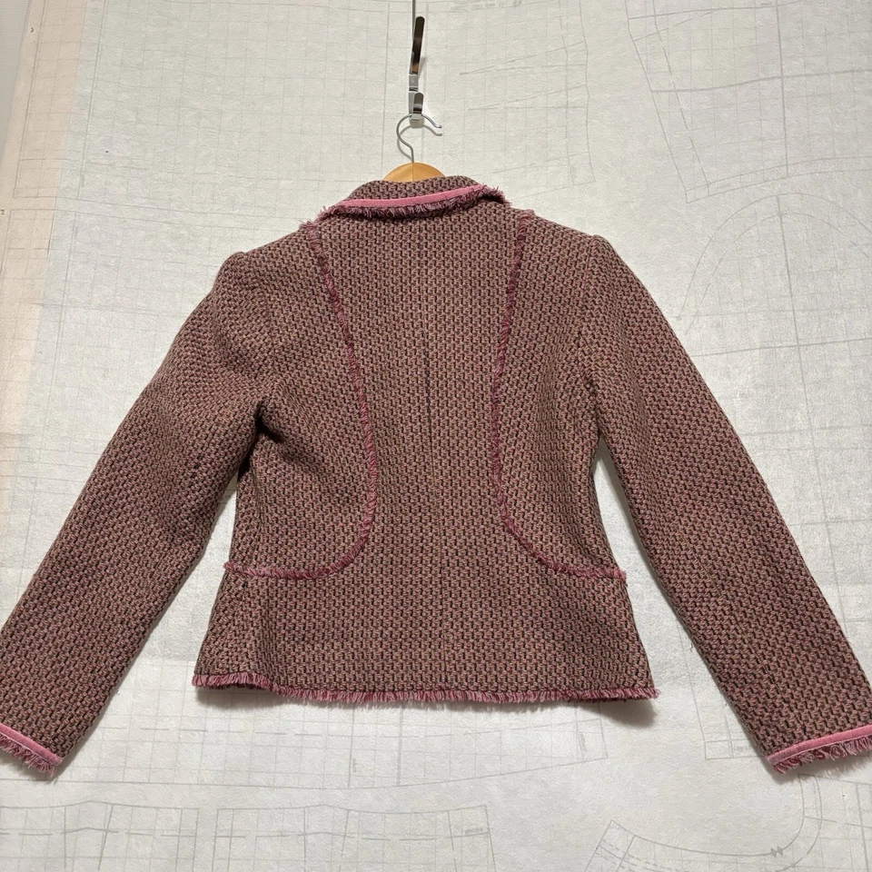 Blazer acolchado Versailles para mujer talla 8 rosa acrílico mezcla de lana tweed flecos Foto 2 de 4