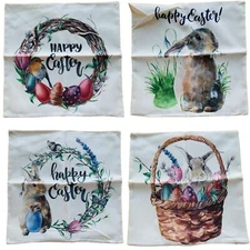 Easter Throw Pillow Covers 18 X 18 in Linen Watercolor Spring Design Set of 4