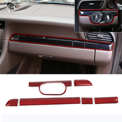 For Porsche 718 16-19 911 12-18 RED Carbon Fiber Central Console Dashboard Trim