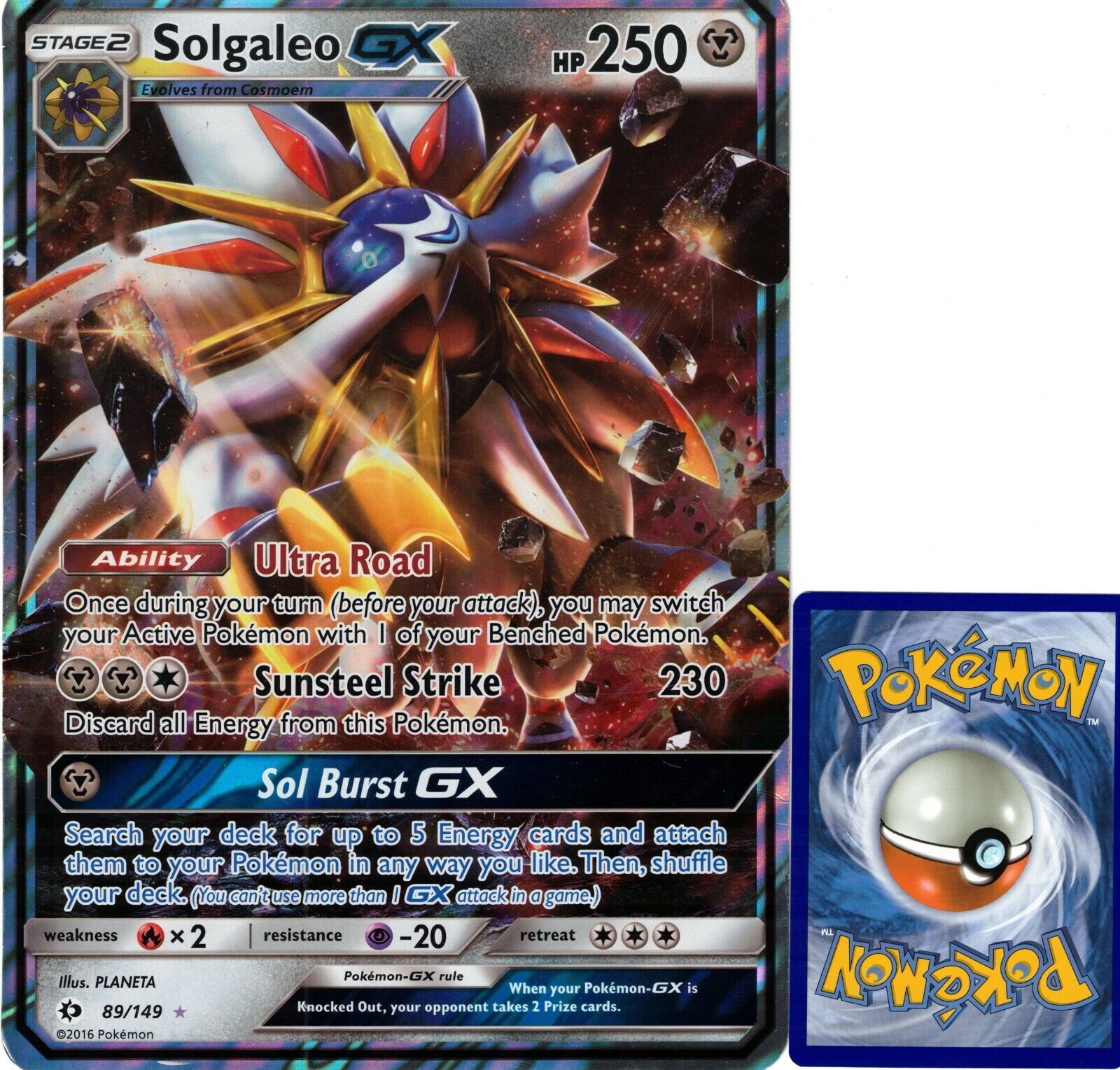 2016 Pokemon Stage 2 Solgaleo GX Oversize Card 89 HP 250 Near Mint