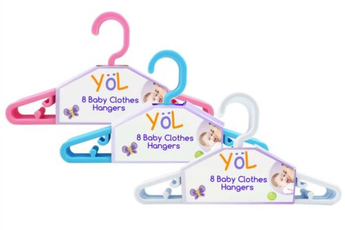First Steps Pack of 8 Baby Clothes Hangers in assorted colours - 8,16,24,32 pack - Afbeelding 1 van 25
