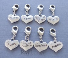 Heart Family Clip On Charm Silver tone Lobster Clasp fits Link Chain C106