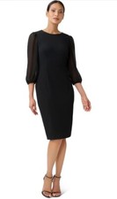 Adrianna Papell Black Chiffon And Crepe Sheath Dress Size 10 Black 3/4 Sleeves