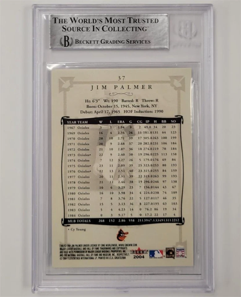Jim Palmer signed 2004 Fleer Greats of the Game #37 card auto~ Beckett BAS - Image 2 of 2